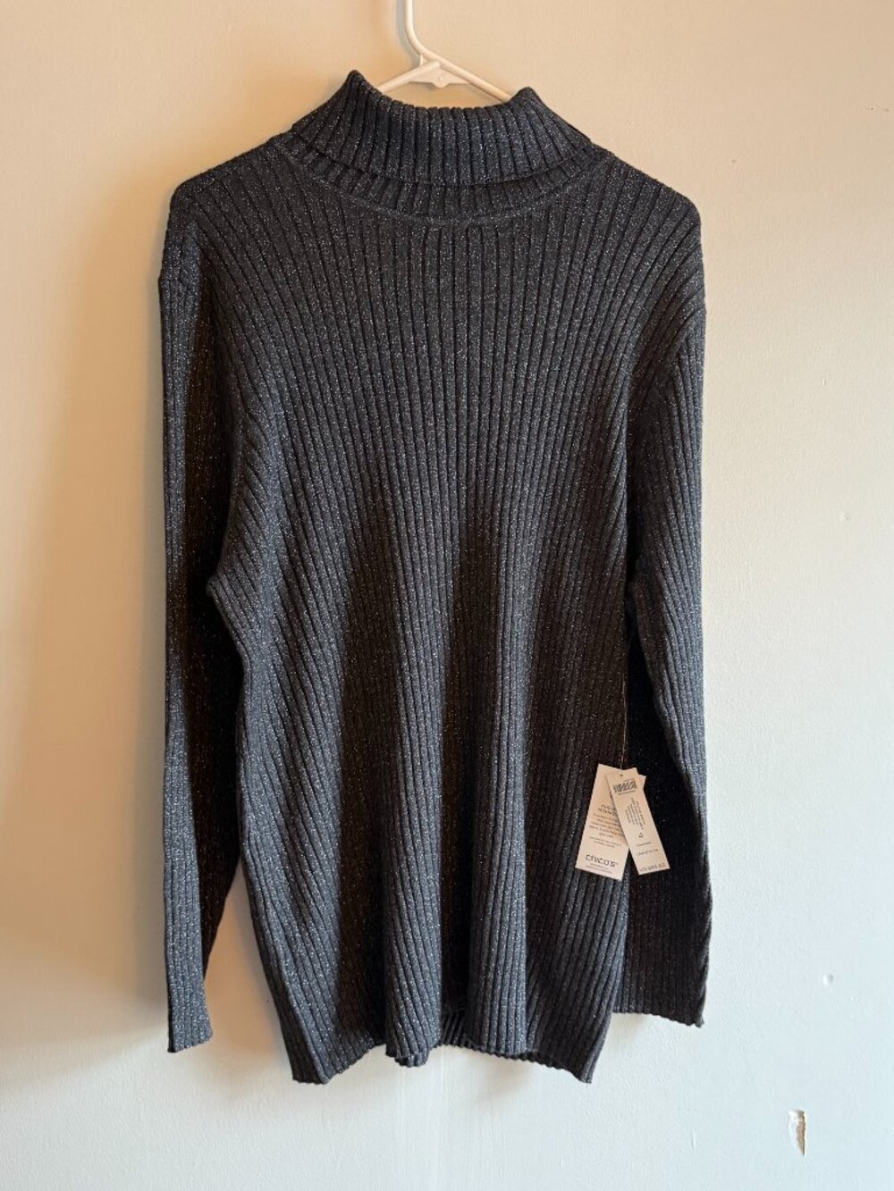 NWT Chico's Lurex Ribbed Coolmax Turtleneck Sweater Graphite Gray Size 4 XXL